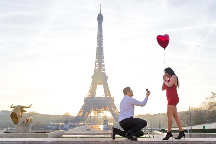 Surprise Proposal at Trocadero Eiffel tower Paris by Eny Therese Photography