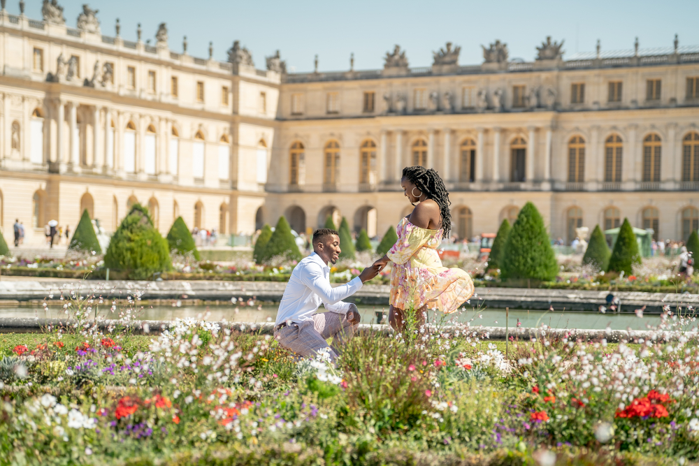 Surprise proposal at Versailles Paris by Eny Therese Photography