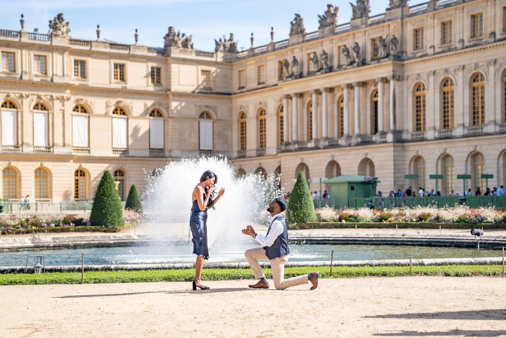 Surprise proposal at Versailles Paris by Eny Therese Photography