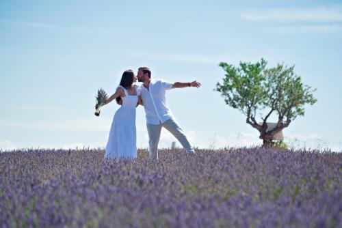 Flying couple on the lavender field